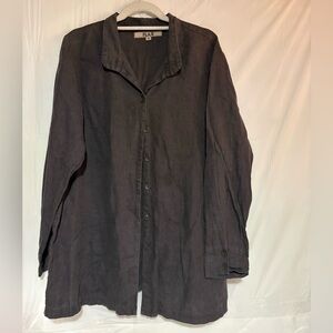 Flax Dark Charcoal Linen-Blend Button Front Jacket